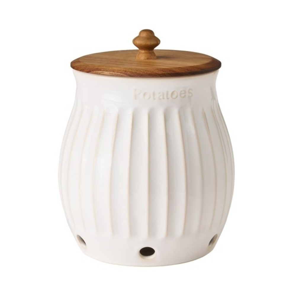 The Pioneer Woman Colette Stoneware Potato Keeper, White • NWT